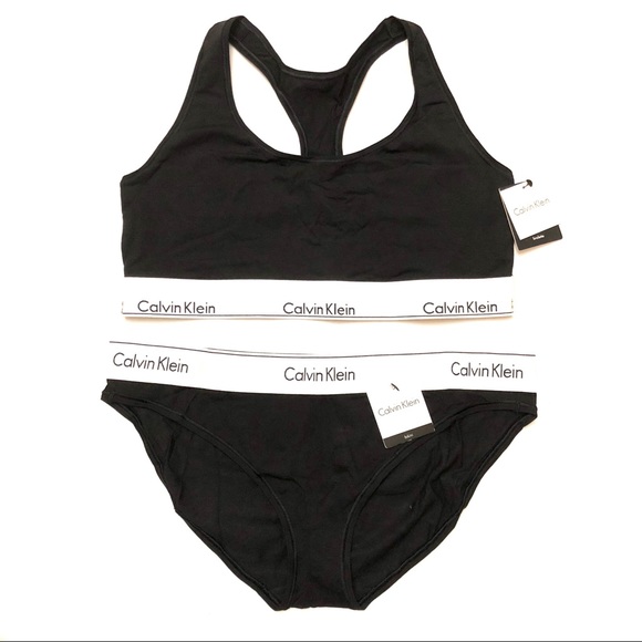 Calvin Klein Cotton Bralette and Bikini set-Black - Picture 3 of 8
